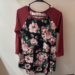 Reborn J Burgundy and Black Floral Long Sleeve Top